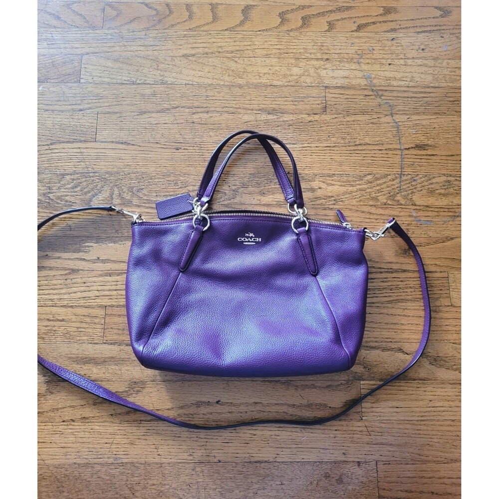 Coach Kelsey Satchel Purple Plum Pebbled Leather Purse F36675 Crossbody/Shoulde